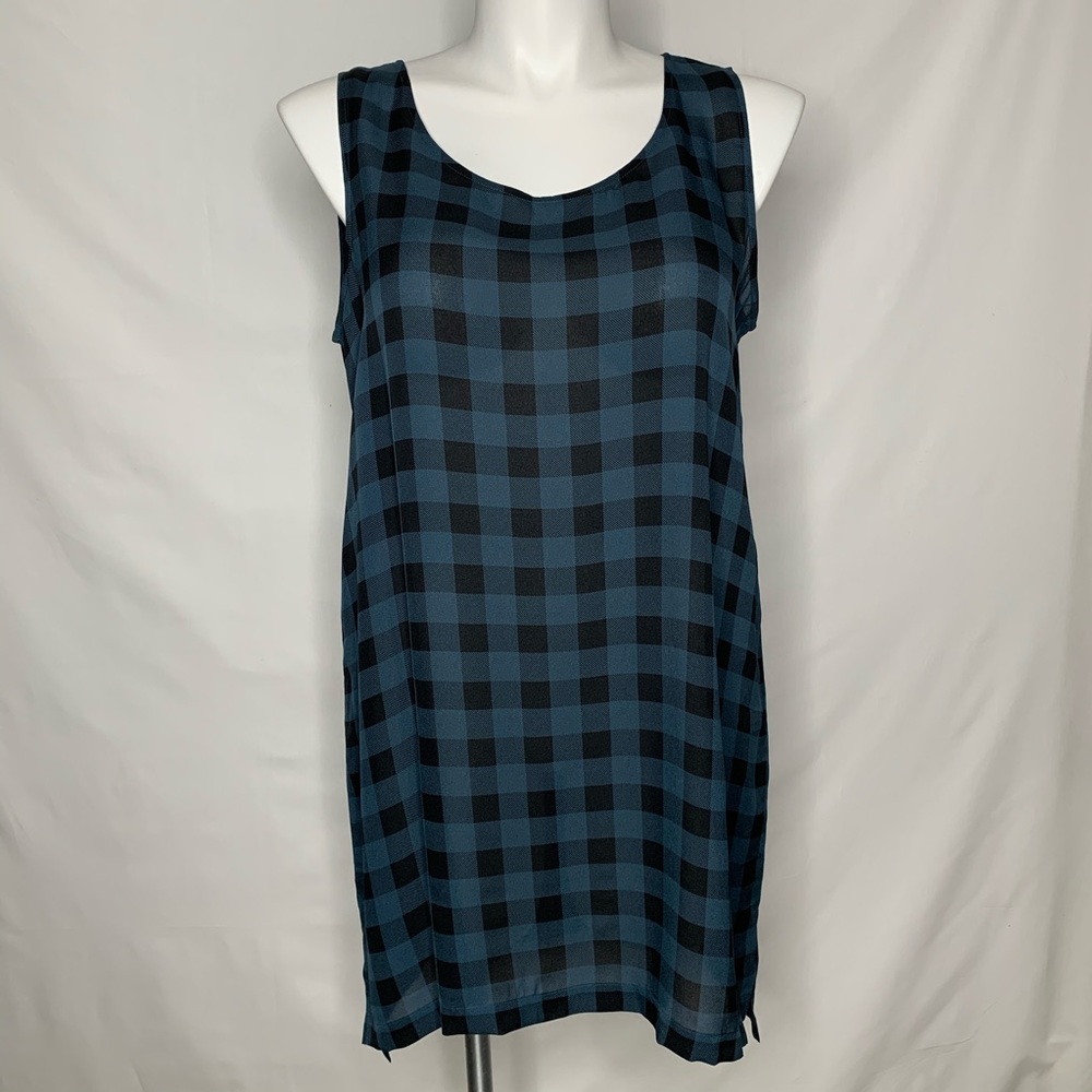 Eileen Fisher Scoop Neck Plaid Print Silk Tunic
